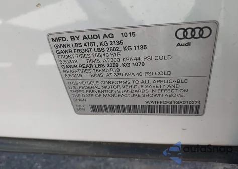 2016 Audi Q3 2.0T Premium Plus из США, поврежденный, VIN WA1FFCFS4GR010274